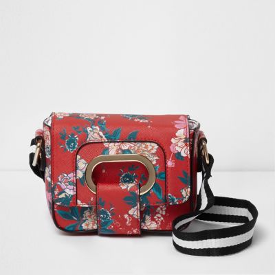 Girls red and pink floral cross body bag